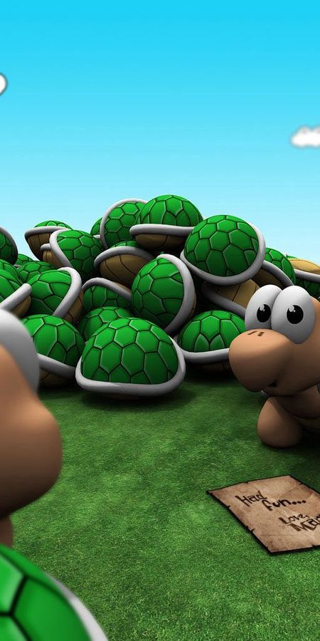 Phone wallpaper: Game, Mario, Bright, Sky, Grass, Turtles, 3D free download