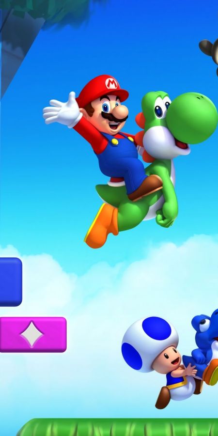 Phone wallpaper: Toad (Mario), New Super Mario Bros U, Luigi, Yoshi, Goomba, Nintendo, Mario, Video Game free download