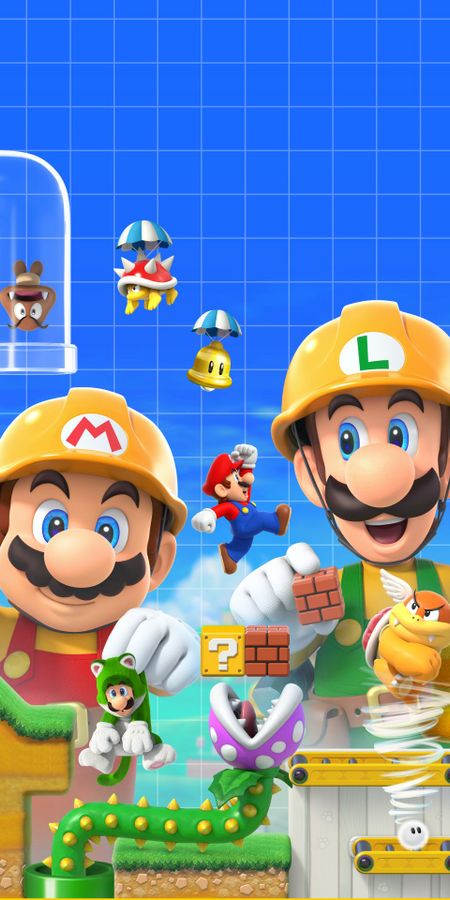 Phone wallpaper: Mario, Video Game, Goomba, Super Smash Bros, Luigi, Super Mario Maker 2 free download