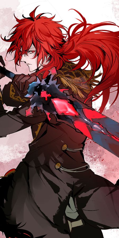 Phone wallpaper: Sword, Red Eyes, Video Game, Red Hair, Genshin Impact, Diluc (Genshin Impact) free download
