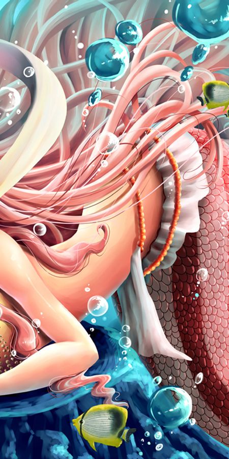 Phone wallpaper: Bubble, Mermaid, Earrings, Fish, Shirahoshi (One Piece), Pink Hair, Blue Eyes, Underwater, Long Hair, One Piece, Anime free download