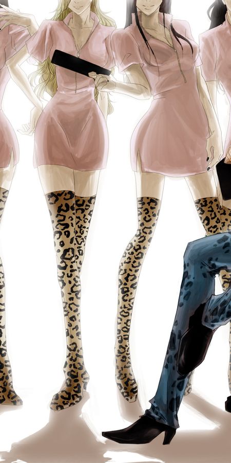 Phone wallpaper: Nurse, Pink Dress, Dress, High Heels, Thigh Boots, Chair, Hat, Brown Hair, Zipper, Trafalgar Law, Blonde, Smile, Long Hair, One Piece, Anime free download