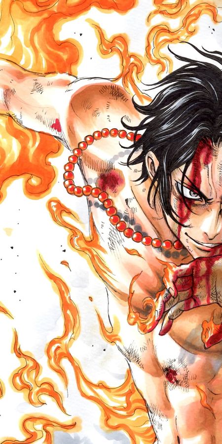 Phone wallpaper: Anime, Blood, Flame, Tattoo, Black Hair, Portgas D Ace, One Piece free download