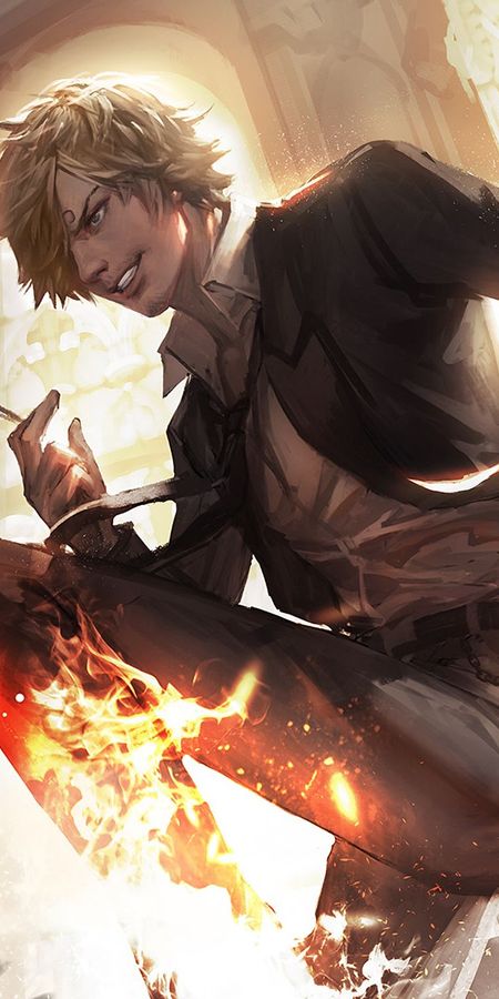 Phone wallpaper: Anime, Fire, Blonde, Chain, Tie, Blue Eyes, One Piece, Sanji (One Piece), Cigarette, Smoking free download