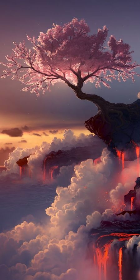 Phone wallpaper: Anime, Landscape, Sakura, Magic: The Gathering, Sakura Blossom free download