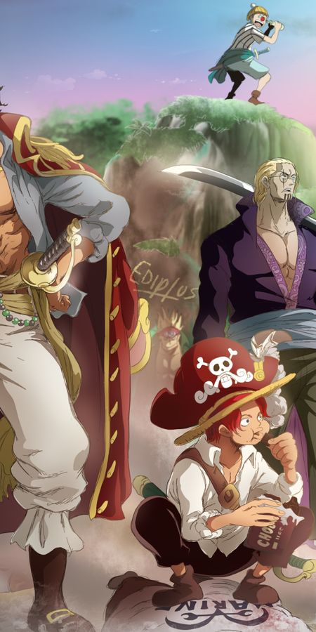 Phone wallpaper: Anime, One Piece, Shanks (One Piece), Gol D Roger, Buggy (One Piece), Silvers Rayleigh, Crocus (One Piece), Scopper Gaban, Seagull (One Piece) free download