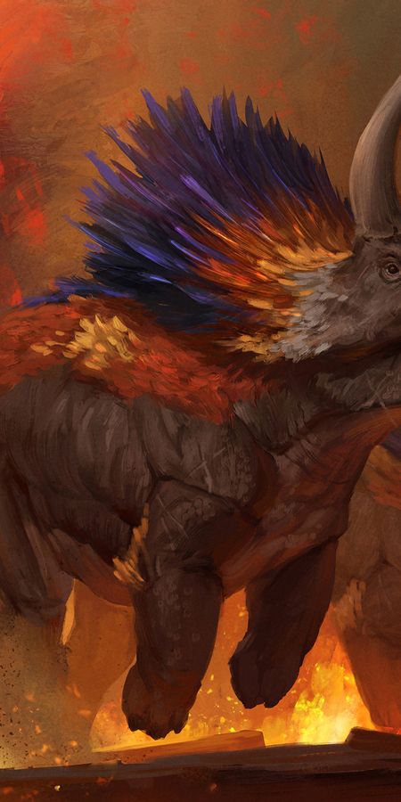 Phone wallpaper: Fire, Game, Dinosaur, Magic: The Gathering, Triceratops free download