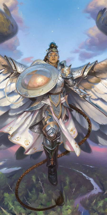 Phone wallpaper: Shield, Wings, Game, Armor, Sword, Magic: The Gathering, Woman Warrior, Angel Warrior free download