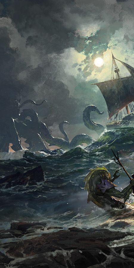 Phone wallpaper: Boat, Game, Magic: The Gathering, Sea Monster free download