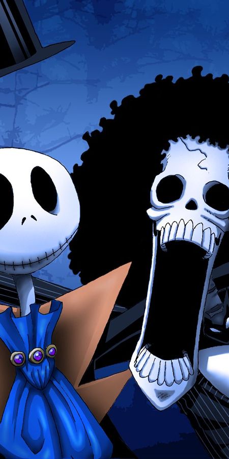 Phone wallpaper: Anime, Crossover, One Piece, The Nightmare Before Christmas, Brook (One Piece), Jack Skellington free download