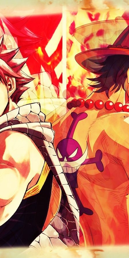 Phone wallpaper: Anime, Crossover, Portgas D Ace, One Piece, Fairy Tail, Natsu Dragneel free download