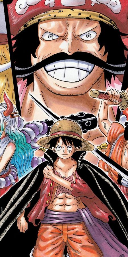 Phone wallpaper: Anime, One Piece, Monkey D Luffy, Gol D Roger, Kaido (One Piece), Charlotte Linlin, Kozuki Oden, Yamato (One Piece), Kinemon (One Piece) free download