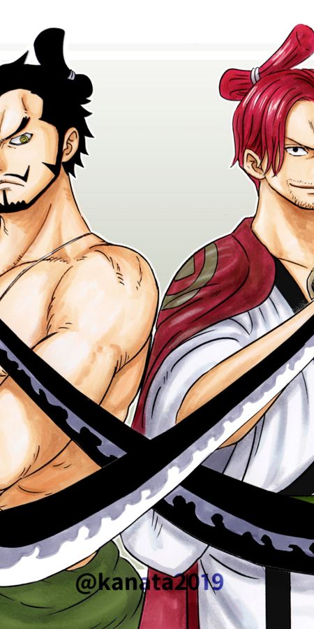 Phone wallpaper: Anime, Sword, Katana, Black Hair, Red Hair, One Piece, Shanks (One Piece), Dracule Mihawk free download