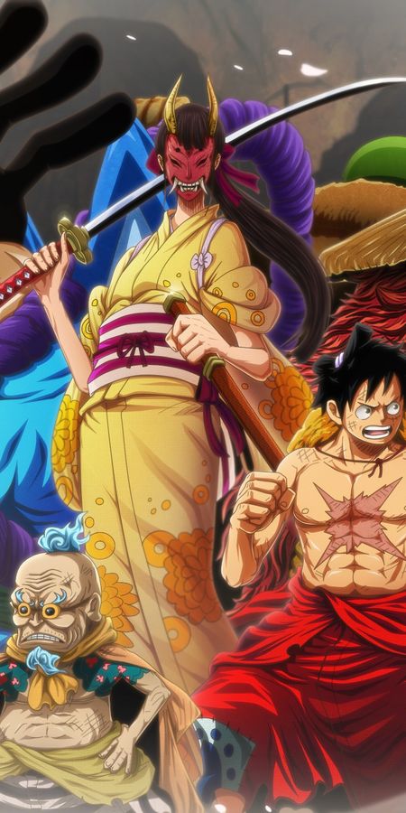 Phone wallpaper: Anime, One Piece, Monkey D Luffy, Kiku (One Piece), Raizo (One Piece), Kawamatsu (One Piece), Hyogoro (One Piece) free download