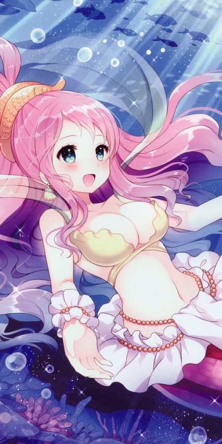Phone wallpaper: Anime, Underwater, Blue Eyes, Pink Hair, Mermaid, Long Hair, Bikini, One Piece, Shirahoshi (One Piece) free download