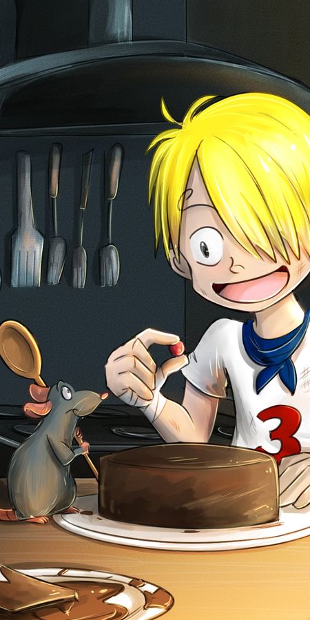 Phone wallpaper: Anime, Crossover, One Piece, Sanji (One Piece), Ratatouille (Movie), Remy (Ratatouille) free download