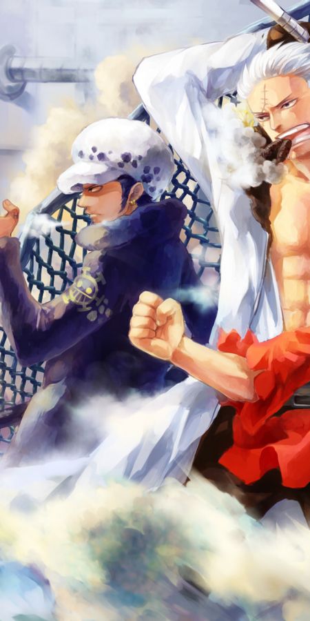 Phone wallpaper: Anime, One Piece, Monkey D Luffy, Trafalgar Law, Smoker (One Piece) free download