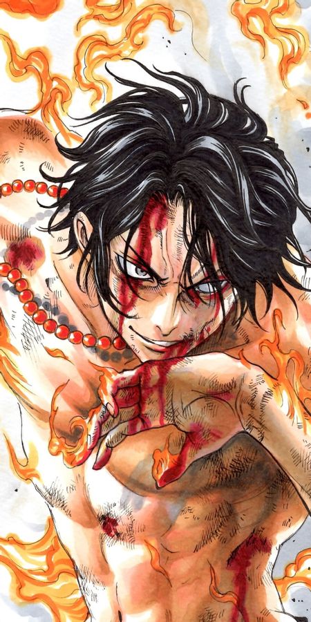 Phone wallpaper: Anime, Blood, Tattoo, Black Hair, Portgas D Ace, One Piece free download
