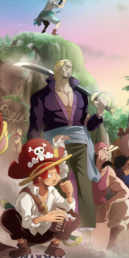 Phone wallpaper: Anime, One Piece, Shanks (One Piece), Gol D Roger, Buggy (One Piece), Silvers Rayleigh, Crocus (One Piece), Scopper Gaban, Seagull (One Piece) free download