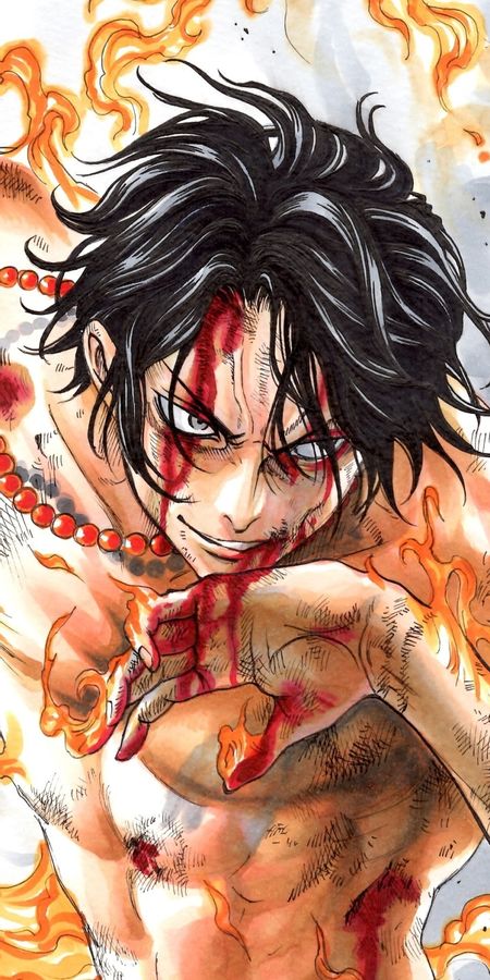 Phone wallpaper: Anime, Blood, Flame, Tattoo, Black Hair, Portgas D Ace, One Piece free download