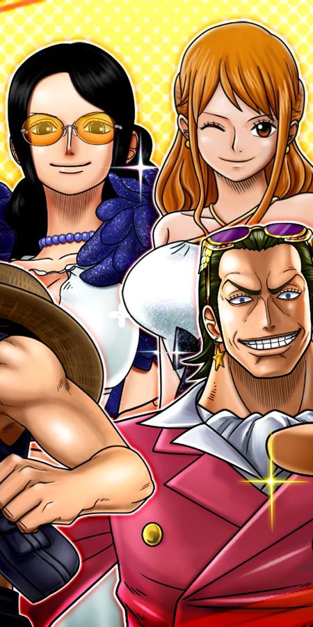 Phone wallpaper: Anime, One Piece, Monkey D Luffy, Nami (One Piece), Nico Robin, Gild Tesoro free download