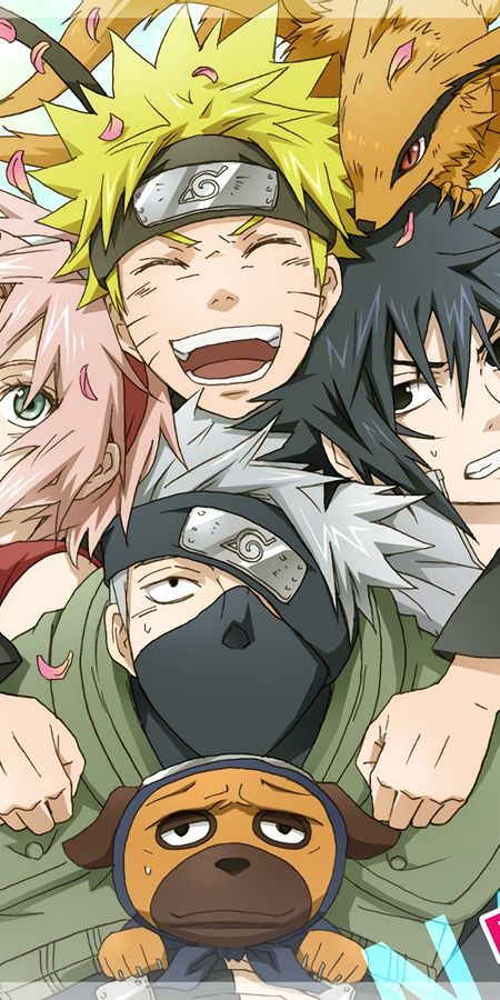 Phone wallpaper: Anime, Naruto, Sasuke Uchiha, Sakura Haruno, Naruto Uzumaki, Kakashi Hatake, Kyūbi (Naruto) free download
