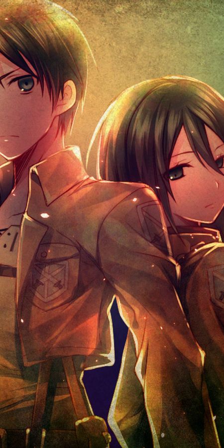 Phone wallpaper: Eren Yeager, Mikasa Ackerman, Attack On Titan, Anime free download