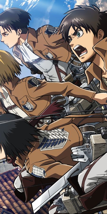 Phone wallpaper: Armin Arlert, Levi Ackerman, Eren Yeager, Mikasa Ackerman, Attack On Titan, Anime free download