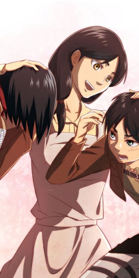 Phone wallpaper: Carla Yeager, Eren Yeager, Mikasa Ackerman, Attack On Titan, Shingeki No Kyojin, Anime free download