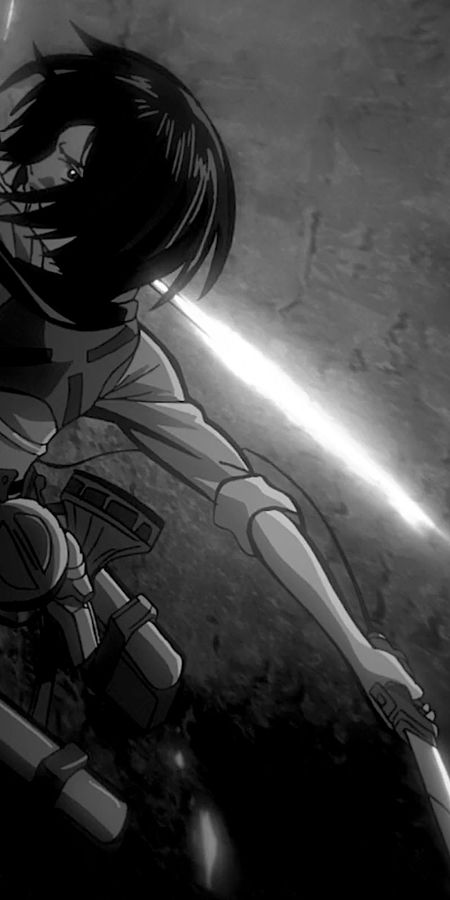 Phone wallpaper: Anime, Black & White, Mikasa Ackerman, Shingeki No Kyojin, Attack On Titan free download