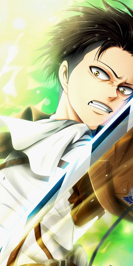 Phone wallpaper: Anime, Weapon, Yellow Eyes, Black Hair, Shingeki No Kyojin, Attack On Titan, Levi Ackerman free download