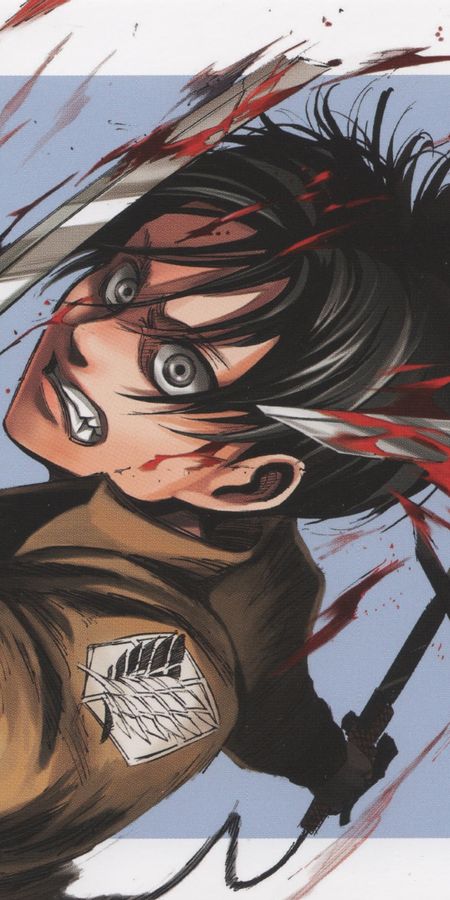 Phone wallpaper: Anime, Weapon, Blood, Black Hair, Eren Yeager, Attack On Titan free download