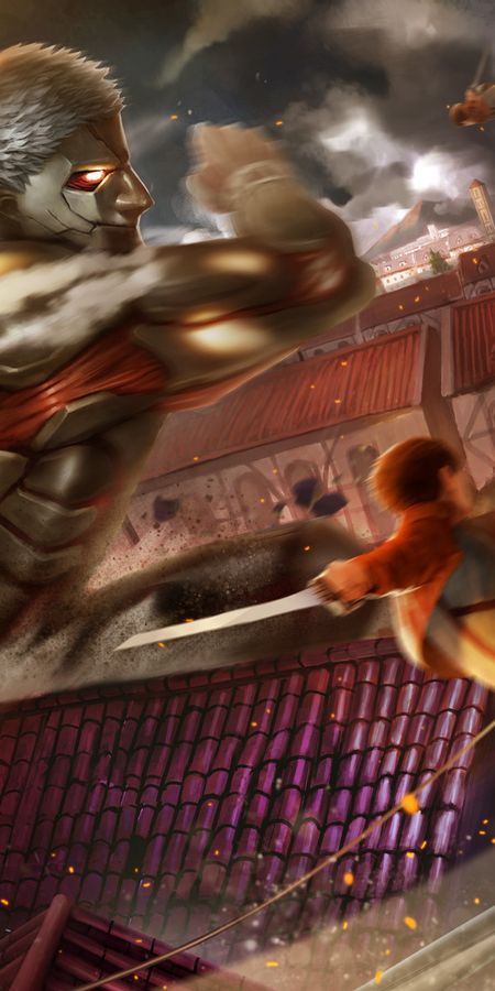 Phone wallpaper: Anime, City, Destruction, Titan, Attack On Titan, Armored Titan free download