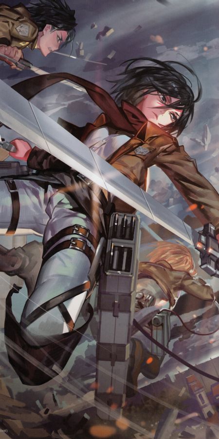 Phone wallpaper: Anime, Armin Arlert, Eren Yeager, Mikasa Ackerman, Attack On Titan, Colossal Titan free download