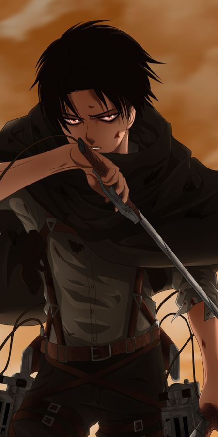 Phone wallpaper: Anime, Sword, Red Eyes, Black Hair, Attack On Titan free download