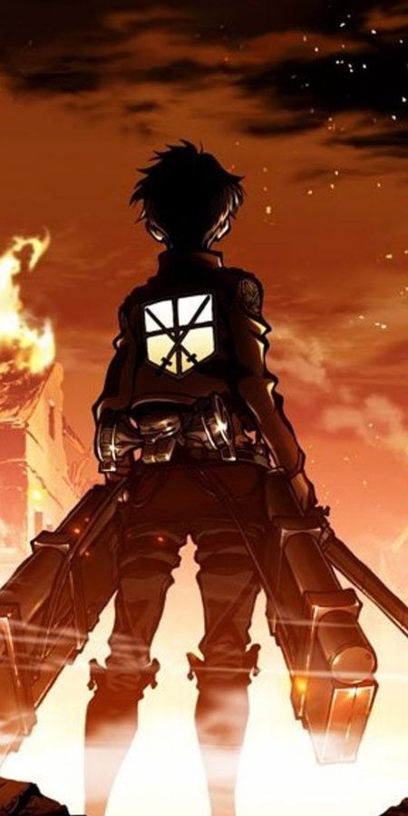 Phone wallpaper: Eren Yeager, Fire, Attack On Titan, Anime free download