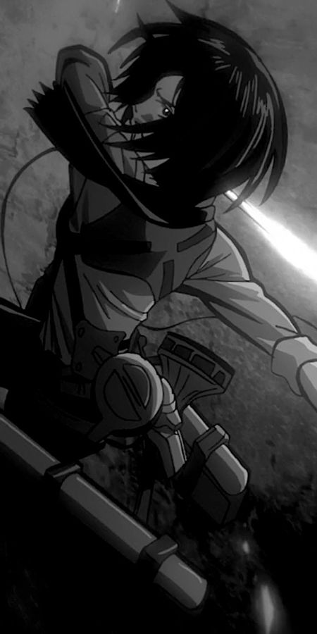 Phone wallpaper: Anime, Black & White, Mikasa Ackerman, Shingeki No Kyojin, Attack On Titan free download