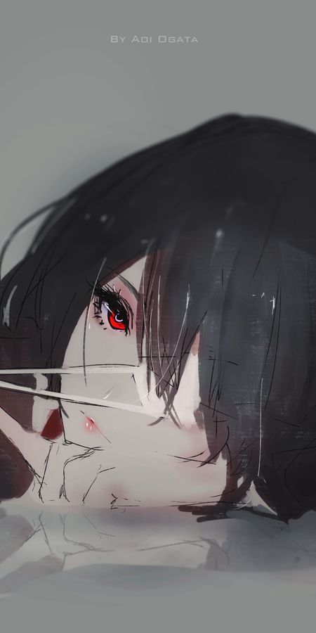 Phone wallpaper: Anime, Reflection, Red Eyes, Black Hair, Short Hair, Eye Patch, Another, Another (Anime), Mei Misaki free download