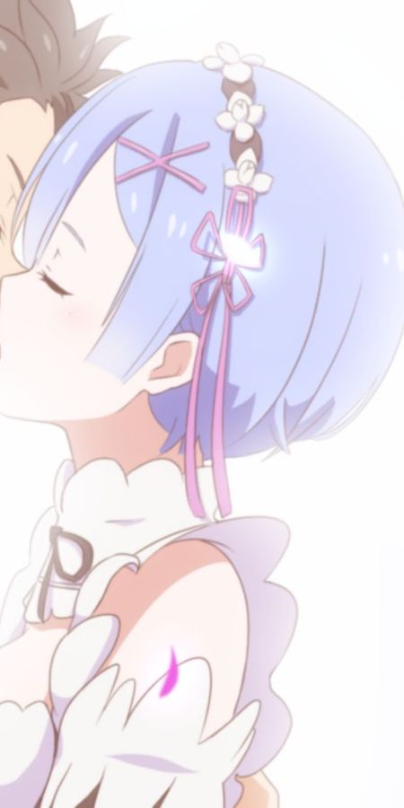 Phone wallpaper: Anime, Kiss, Blue Hair, Short Hair, Re:zero Starting Life In Another World, Subaru Natsuki, Rem (Re:zero) free download