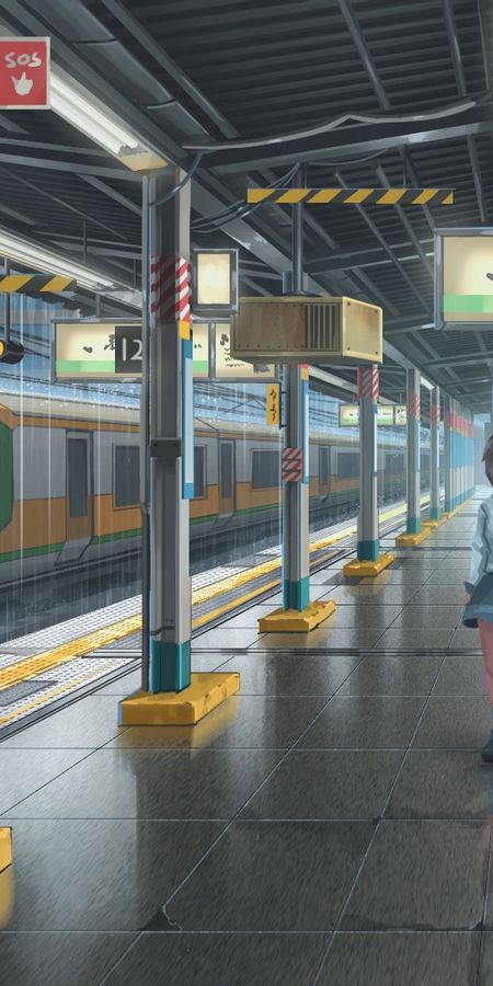 Phone wallpaper: Anime, Train, Train Station, Short Hair free download