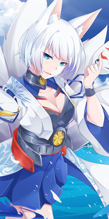 Phone wallpaper: Anime, Blue Eyes, Short Hair, White Hair, Animal Ears, Azur Lane, Kaga (Azur Lane) free download