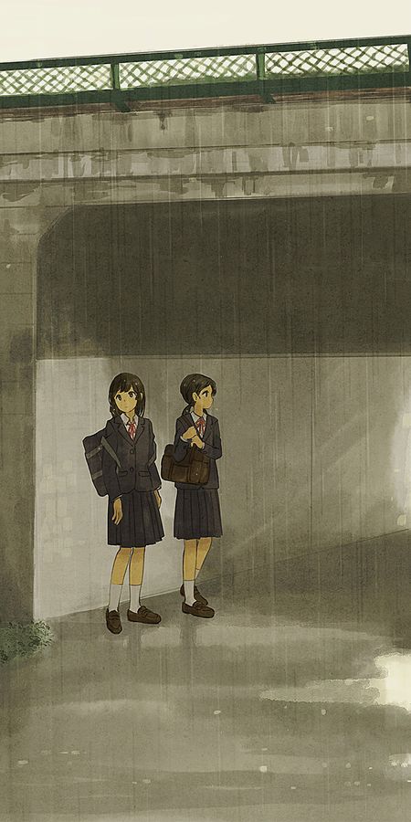 Phone wallpaper: Anime, Rain, Bag, Original, Black Hair, Short Hair free download