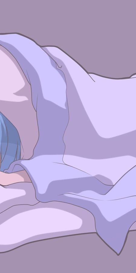 Phone wallpaper: Anime, Blanket, Original, Blush, Blue Hair, Short Hair free download