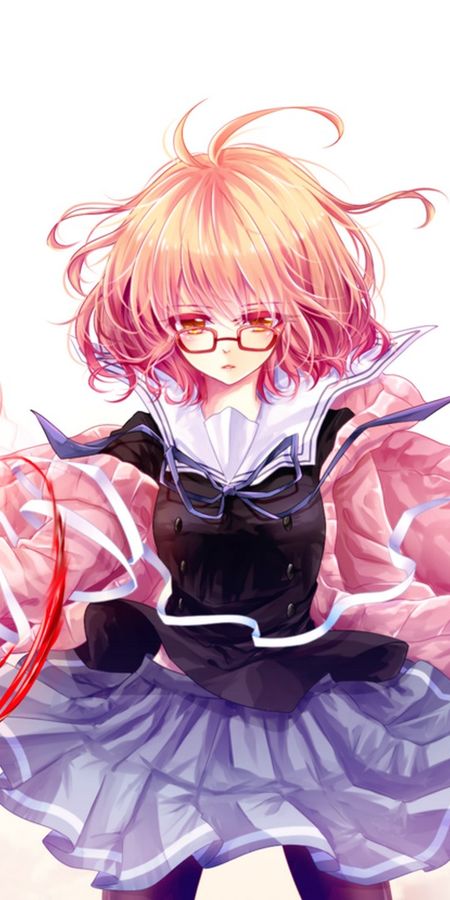 Phone wallpaper: Anime, Blood, Glasses, Skirt, School Uniform, Short Hair, Orange Hair, Orange Eyes, Mirai Kuriyama, Beyond The Boundary free download