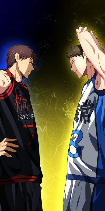 Phone wallpaper: Anime, Blue Hair, Short Hair, Sport, Daiki Aomine, Ryōta Kise, Kuroko's Basketball, Kaijō High, Tōō Academy free download