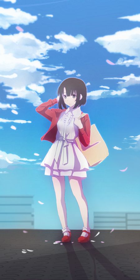 Phone wallpaper: Anime, Bag, Dress, Brown Hair, Short Hair, Sakura Blossom, Saekano: How To Raise A Boring Girlfriend, Megumi Katō free download