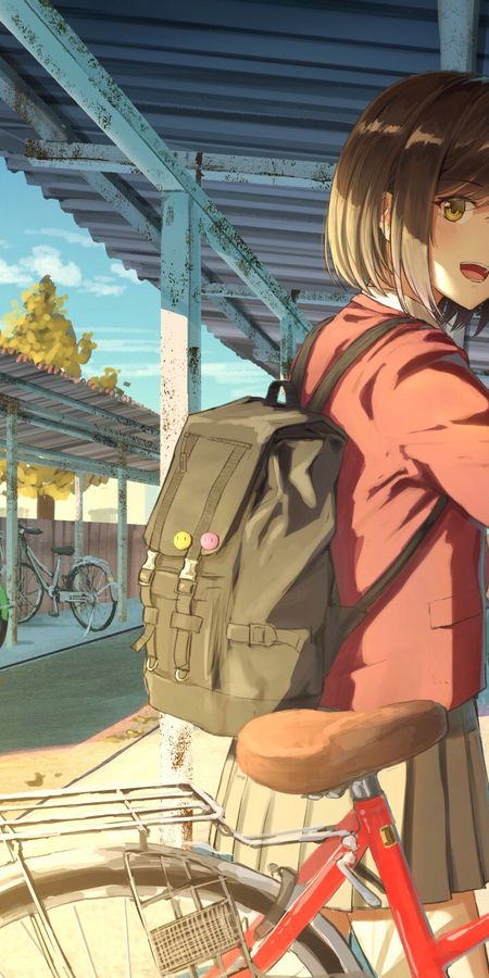 Phone wallpaper: Anime, Bike, Sunlight, Schoolgirl, Original, School Uniform, Short Hair free download