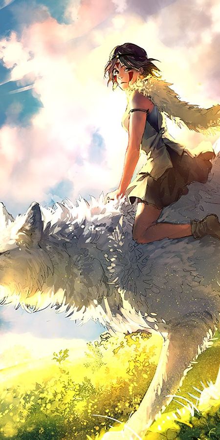 Phone wallpaper: Anime, Wolf, Short Hair, Princess Mononoke free download