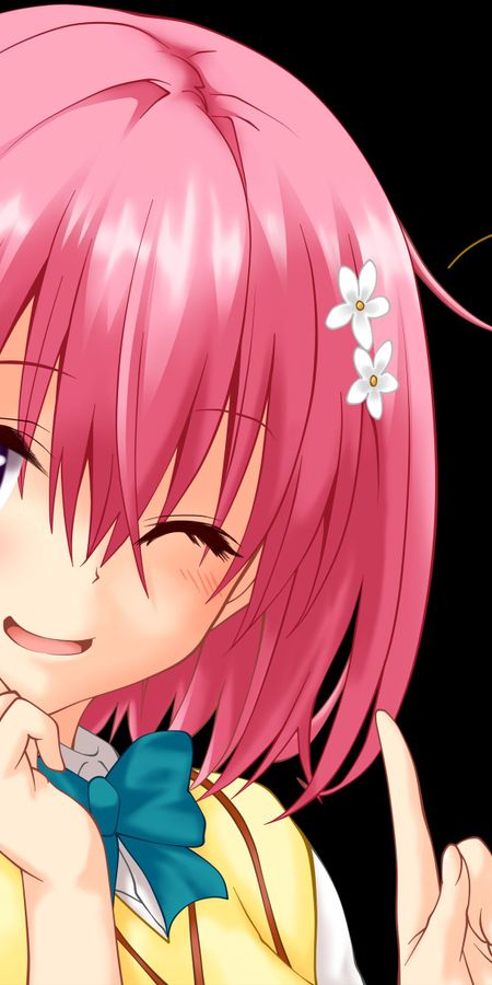 Phone wallpaper: Anime, Flower, Smile, Pink Hair, Blush, Short Hair, Purple Eyes, To Love Ru, Bow (Clothing), Momo Velia Deviluke free download
