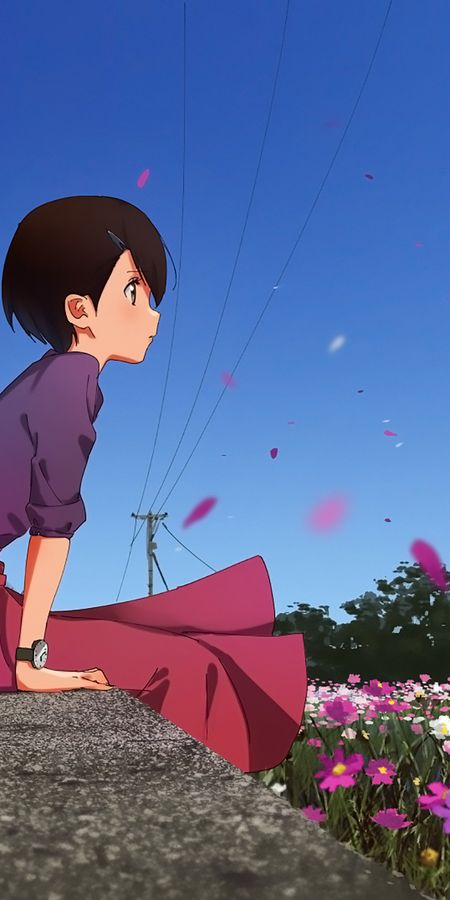 Phone wallpaper: Anime, Moon, Flower, Original, Short Hair free download